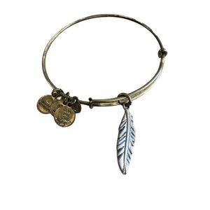 Alex and Ani Gold and Brass Feather Charm Bracelet